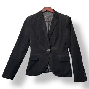 Zara Basic Womens Corduroy Blazer Jacket S Black Dark Academia Office Minimalist